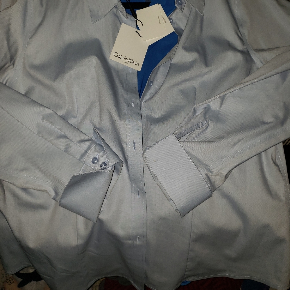 Calvin Klein, blue, full button, top, new